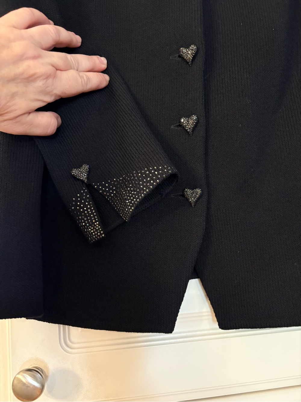 St. John Evening Black Santana Knit Crystal Heart Button Princess Jacket - Picture 5 of 5